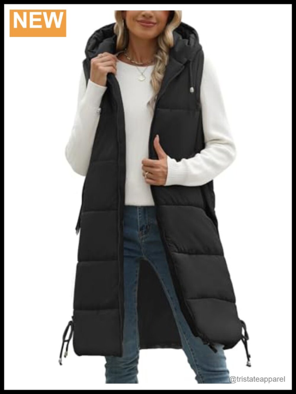 Women Long Hooded Quilted Puffer Vest Sleeveless Full Zip Winter Warm Outerwear
